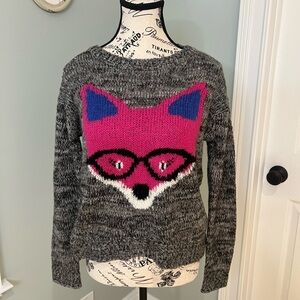 Rewind marled gray sweater | Graphic pink and blue fox | Size Small |